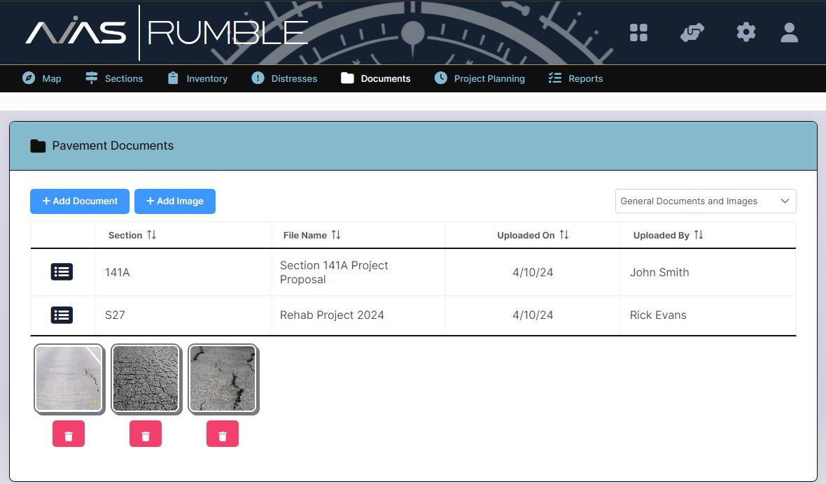 Attach Documents to Pavement Sections