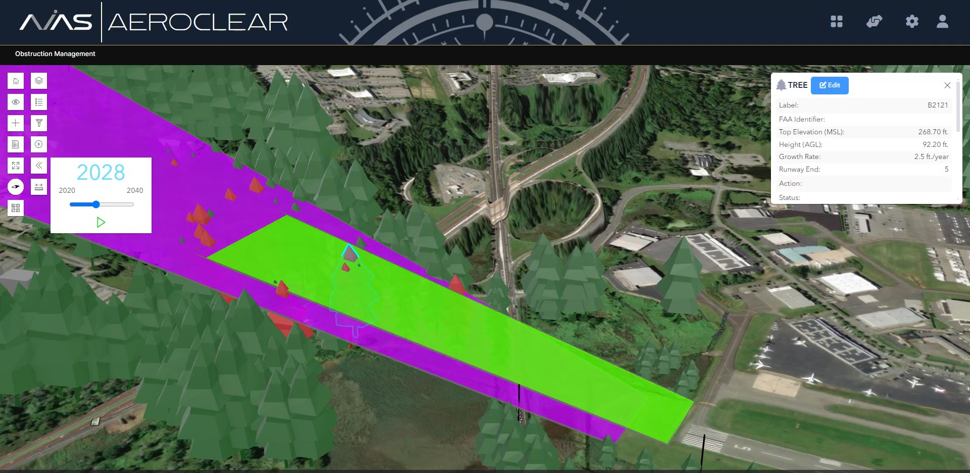 Simulate Tree Growth and Monitor Flight Surface Penetration